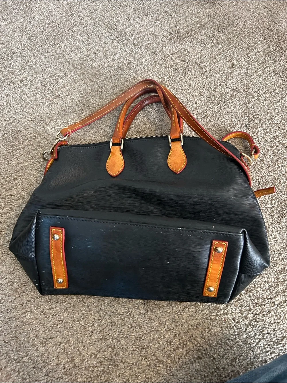 Dooney & Bourke Black Leather Laptop Bag with Brown Trim